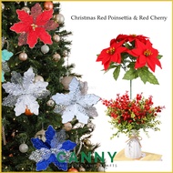5head Red Poinsettia & Red Cherry , Christmas Flower 5 Head Per Bouquet / Christmas Flower