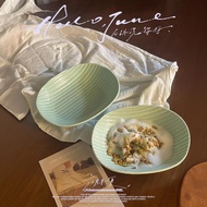 Bemular Home B2 A1 ins Japanese Style Line Striped Mint Green Long Deep Plate Pastry Plate Fruit Sal
