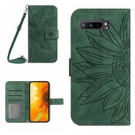 全城熱賣 - 適用於Asus ROG Phone 3 ZS661KS 膚感太陽花圖案防摔手機皮套帶掛繩（綠色）