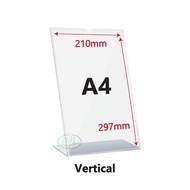 [Warehouse Clear Stock] Acrylic L Shape Display Stand A4 6R 4R Size Menu QR Code Paper Transparent F