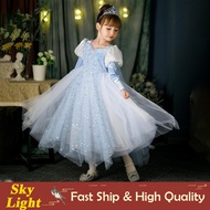 Elsa Frozen Cinderella Blue Cosplay Costume For Kids Girl Long Sleeve Mesh Princess Dress Halloween Christmas Outfits Gown