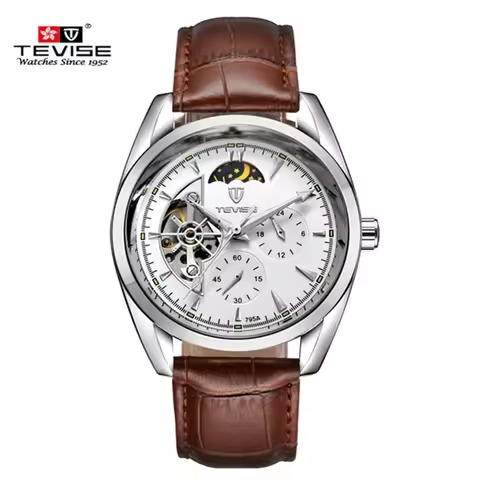 TEVISE Automatic Mechanical Watches Men Tourbillon Waterproof Moon Phase Man Watch Luminous Male Clo