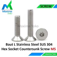 JF L M5 Stainless Steel 304 Countersunk M5x8 M5x10 M5x12 M5x15 M5x30 Hex Socket Screw M5 8mm 10mm 12