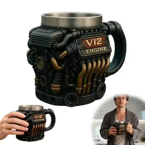 Unique Engine Shaped Mug Stainless Steel Liner Resin Appearance V6 V8 V12 Engine Engine Cup Excellen
