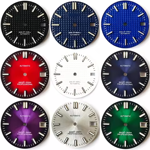 28.5mm Waffle Sunburst Texture Watch Dial Green Luminous No Logo For Seiko AP Royal Oak NH35 4R35 Au