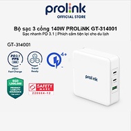 Củ sạc nhanh Prolink GT314001 3 cổng 140W (PD 3.1 & QC4+) công nghệ GAN phù hợp Laptop, Tablet, điện