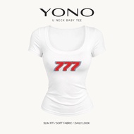 YONO Baby Tee Women's Slim Fit U-Neck T-Shirt Number 777 Y2K Retro Style
