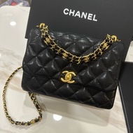 Chanel 22k 黑金荔枝鏈條方胖