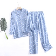 2PCS/SET Cotton Flannel Trouser Pajamas Suit For Women Home Wear Printed Loose Womens Autumn and Win