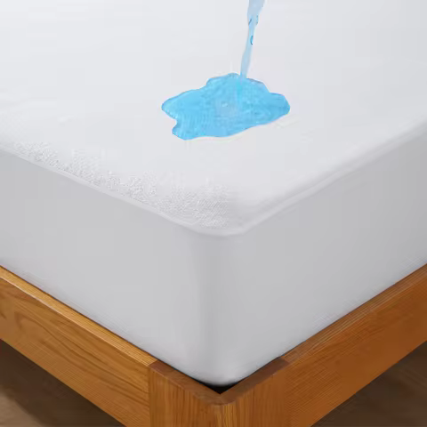 1pc Soft Terry Cloth Waterproof Elastic Fitted Sheet, Breathable Terry Mattress Protector Knitted Be