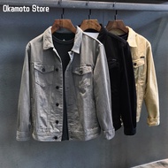 Okamoto ฤดูใบไม้ผลิและฤดูใบไม้ร่วงสบายๆบางแจ็คเก็ตยีนส์สีขาวเสื้อผู้ชายเกาหลีเครื่องมือสบายๆแจ็คเก็ตยีนส์ผู้ชาย เสื้อแจ็คเก็ตชาย เสื้อยีนส์