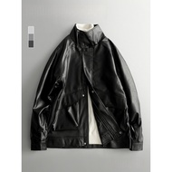 LUUUD Melade Black Motorcycle PU Leather Jacket Men Handsome Ruffian Handsome Stand-Up Collar Pilot 