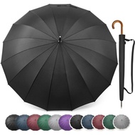 G4Free 54 Inch Large Windproof Umbrella for 2 Persons, 16 Ribs Auto Open Classic Wooden J Handle Can