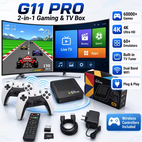 G11 Pro Retro Game Console 64GB/128GB 4K HD TV Box Dual System Wireless Controller Classic Game Play