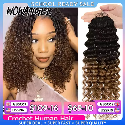 1/4/6 Pack Curly Crochet Hair T1B/30 Ombre Deep Wave Braiding Human Hair Feather Crochet Braid Machi