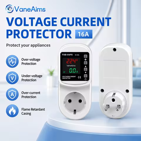 Automatic Voltage Current Protector Socket EU UK US South Africa Plug 16A AC220V Adjustable Over Und