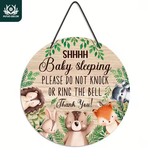 Putuo Decor 1pc Single Sided Round PVC Sign, Shhhh Baby Sleeping Please Do Not Knock or Ring the Bel