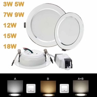 Tenchamp 3 Colors LED Recessed Downlight Ceiling Lights Panel Light Pin Light, Round 3W 5W 7W 9W 12W 15W 18W LED Downlight Warm White Temperature Recessed Pin Lights Panel Ceiling Light