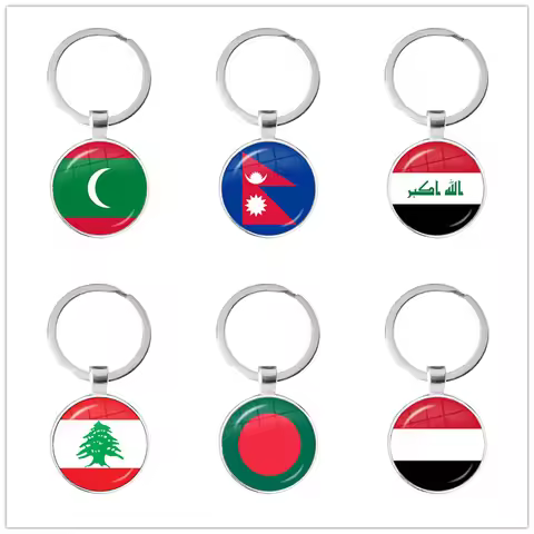 Iraq,Yemen,Nepal,Bangladesh,Maldives,Lebanon National Flag Keychain 25mm Glass Cabochon Key Rings Fo