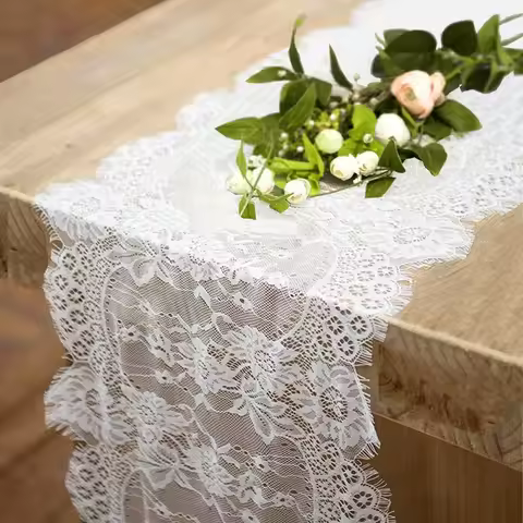1Pcs 0.35x3M White Lace Table Runners for Home Decor Wedding Decoration Bridal Shower Baby Shower Pa