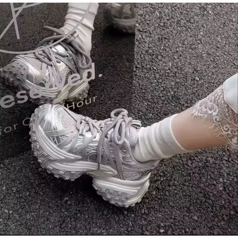 7 cm Women Platform Sneakers Cross-straps Design Casual Shoes Vintage Lace Up Sneakers Tennis Outdoo