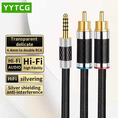 HIFI OFC Silver Plated 4.4mm to 2RCA Aux Audio Cable High Grade 4.4mm Jack to 2RCA Male Cable for He