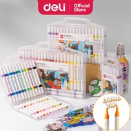 Deli Dual Tip Acrylic Marker Pen Set Water-Based Ink Strong Coverage No Bleed with Portable Carry Ca