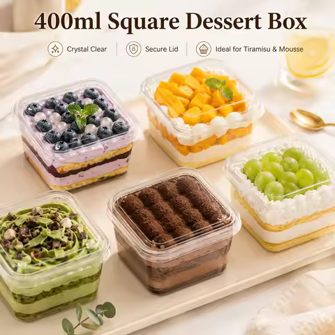 400ml Tiramisu Box Special Disposable Transparent Packaging Box Mold Cake Packaging Sticker Square S