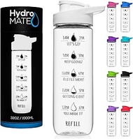 HydroMATE 32 Oz Motivational Water Bottle with Time Marker | Leak Proof Flip Lid | Non Toxic BPA-Fre