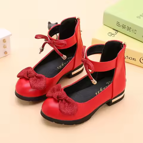 Childrens Big Girls Leather Shoes Girls Princess Kids Shoes For Wedding Party Pink Red Black 4 5 6 7