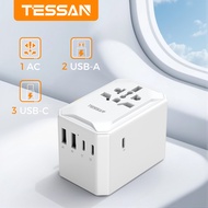 TESSAN Universal Travel Adapter รองรับ PD ชาร์จเร็ว GaN 35W/65W/100W สำหรับเครื่องลอน เครื่องหนีบผม