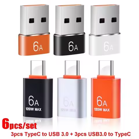6A USB To Type C OTG Adapter 120W USB-C Male To Type-c Female Charger Converter for Macbook Samsung 