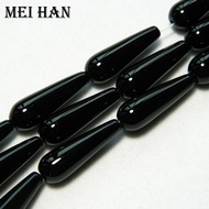 Meihan Wholesale (2 strandsset) 10*30mm black agate smooth teardrop shape beads for jewelry making design fashion stone