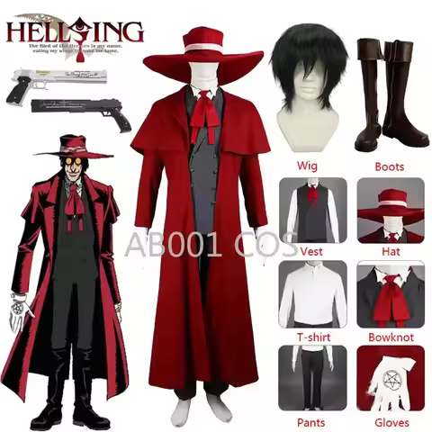Vampire Hunter Cosplay Hellsing Alucard Cosplay Costumes Women Men Trench Suit Long Coat T-Shirt Pan