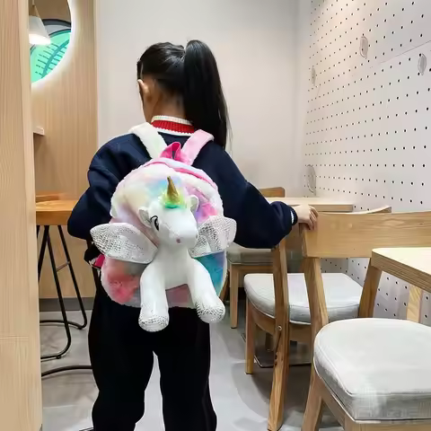 New Toddler Kids Fur Unicorn Backpack Kindergarten Cartoon Animal Toddle For Girl Backpack Fashion O