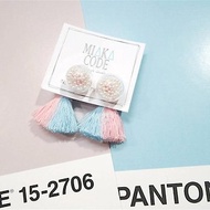 12mm透明玻璃球 珍珠 Pastel Pantone (藍粉色) 流蘇 耳環/耳夾