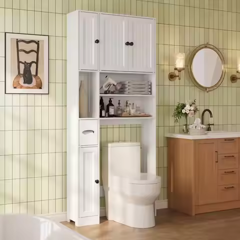 Over The Toilet Storage Cabinet, with ive Do, White | Over Toilet Bathroom Organizer with Adjustable