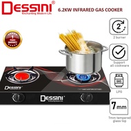 DESSINI 6200W 2 Burner Gas Cooker + Infrared LPG Dapur Gas Tempered Glass Auto Ignition