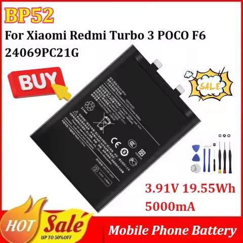 New BP52 3.91V 19.55Wh 5000mAh Mobile Phone Battery for Xiaomi Redmi Turbo 3 POCO F6 24069PC21G Repl