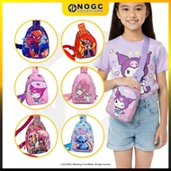 Beg Bahu Kanak-kanak Kartun untuk 3-9 Tahun Beg Sling Unisex Bahan Nylon Saiz 13x7x23cm Kuro Melo Sp