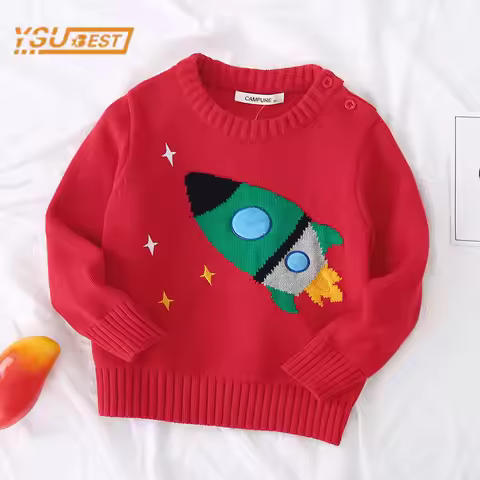 Christmas Kids Baby Boys Girls Long Sleeve Cartoon Rocket Pullover Sweaters Casual Autumn Baby Boy G