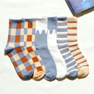 Blue Socks Imported Long Socks in Color Striped & Checkered Patternbiru