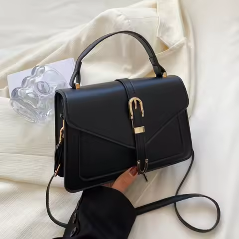 Fashionable Minimalist Crossbody Bag with Top Handle and Flap for Women Solid Color Square Purse wit