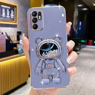 AnDyH Phone Case OPPO Reno 6 4G/Reno 6 5G/Reno 6 Pro 5G/Reno 6Z 6DStraight Edge Plating+Quicksand Astronauts who take you to explore space Bracket Soft Luxury High Quality New Protection Design