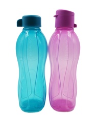 2 x Tupperware H2O On The Go Purple Blue Flip Top Screw Eco Drink Water Bottle Tumbler 500ml Set