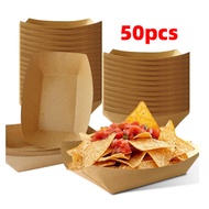 50pcs Heavy-Duty Kraft Paper Snack Boat Box - Oil-Proof Open Tray for BBQ Wings Potato Chips