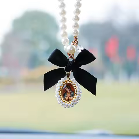 Santa Maria Car Interior Pendant Creative Bow Personality Millet Bead Car Rearview Mirror Car Hangin