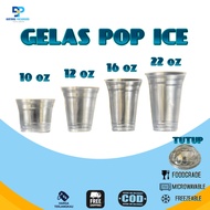 Pop Ice Clear Flat Plastic Cup 10z 12z 14z 16z contents 50Pcs