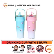 M-MALL Drinking Cup 304 Stainless Steel Heat Insulation Water Bottle with Straw 1200ml 3D sticker 运动