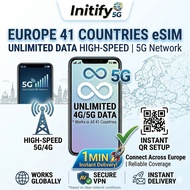 Europe 41 Countries eSIM | Unlimited Data | UK/Swiss/Turkey | 3-30 Days High Speed QR Delivery